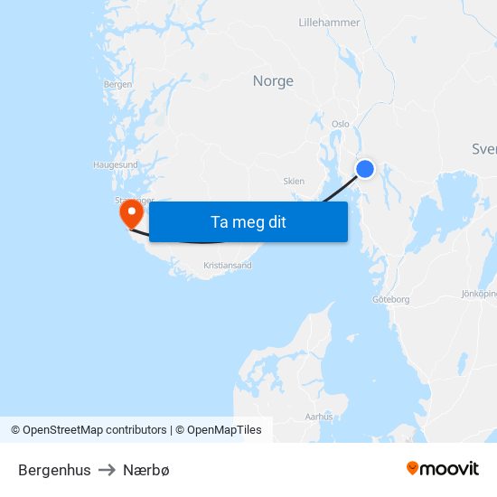 Bergenhus to Nærbø map