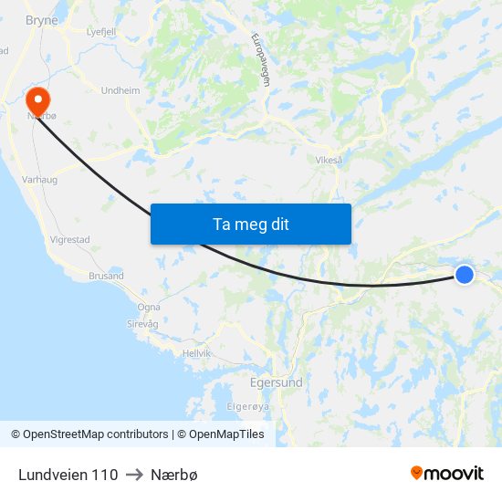 Lundveien 110 to Nærbø map