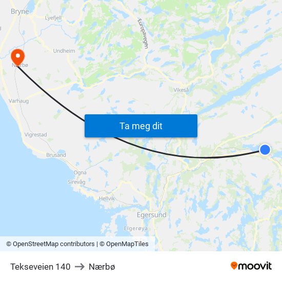 Tekseveien 140 to Nærbø map