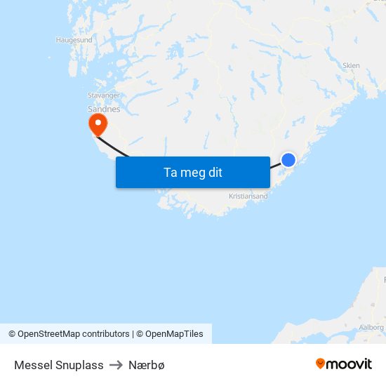 Messel Snuplass to Nærbø map