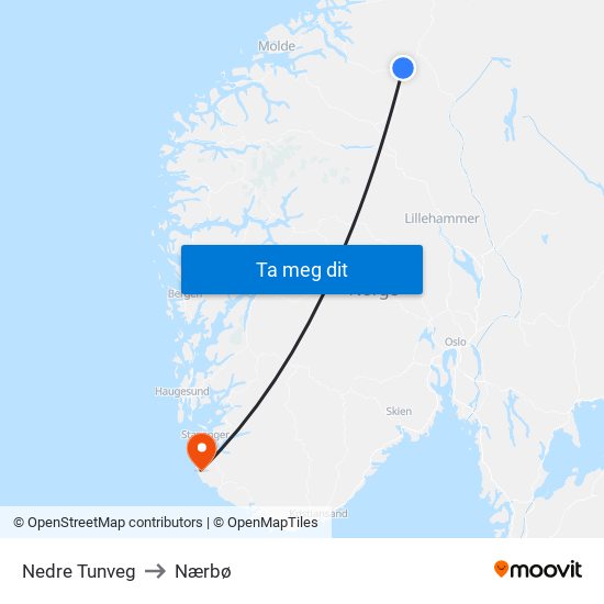 Nedre Tunveg to Nærbø map