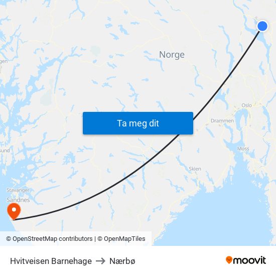 Hvitveisen Barnehage to Nærbø map