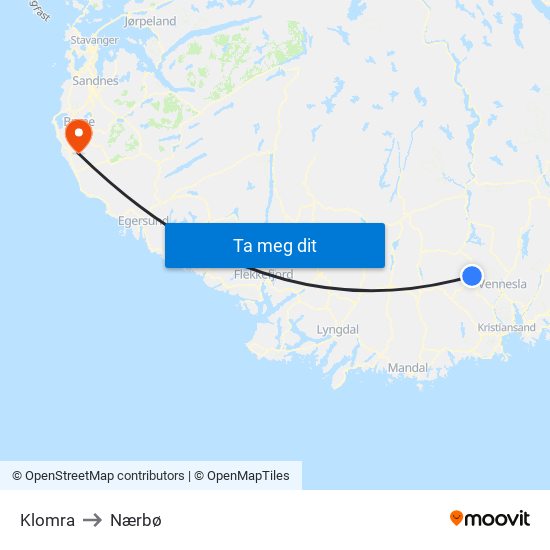 Klomra to Nærbø map