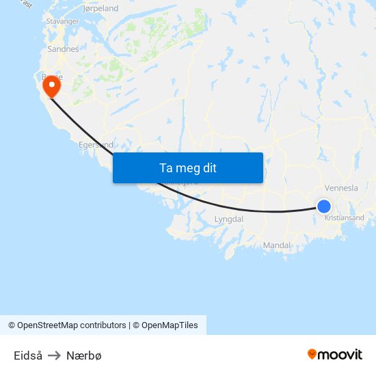 Eidså to Nærbø map