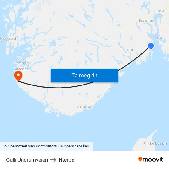 Gulli Undrumveien to Nærbø map