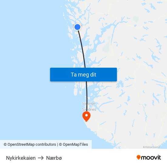 Nykirkekaien to Nærbø map