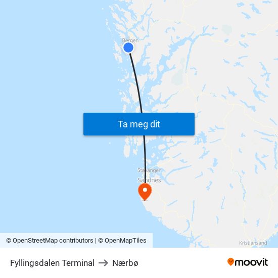 Fyllingsdalen Terminal to Nærbø map