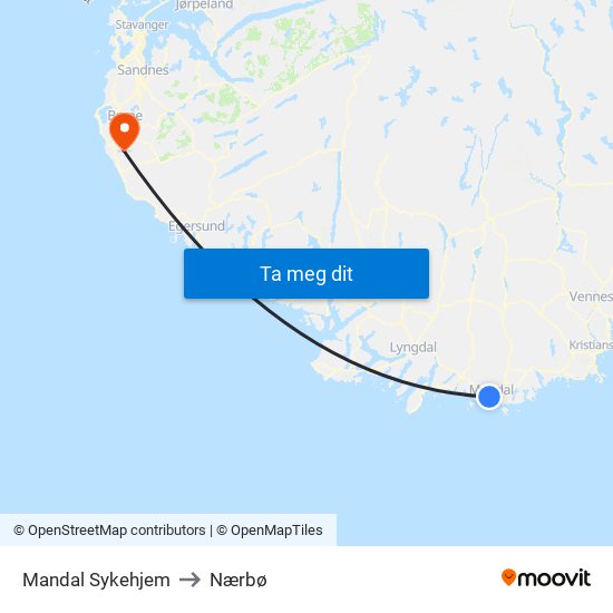 Mandal Sykehjem to Nærbø map