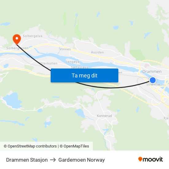 Drammen Stasjon to Gardemoen Norway map