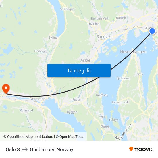 Oslo S to Gardemoen Norway map