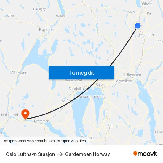 Oslo Lufthavn Stasjon to Gardemoen Norway map