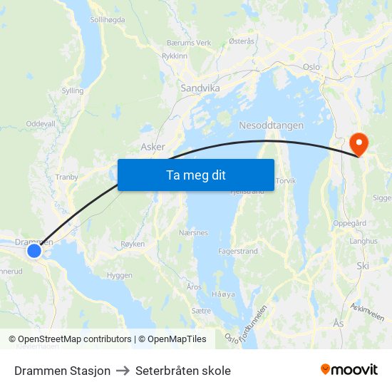 Drammen Stasjon to Seterbråten skole map