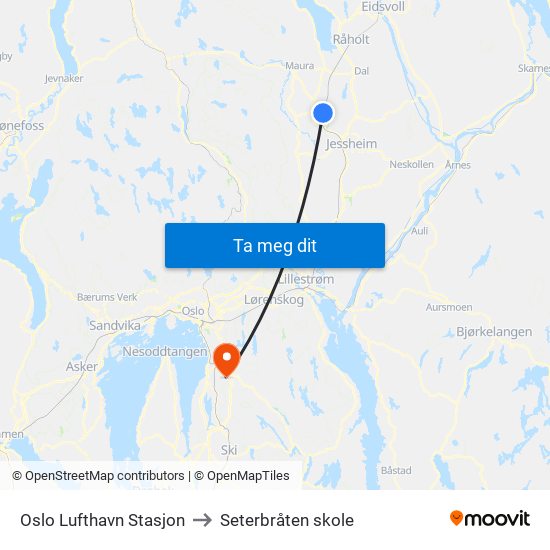 Oslo Lufthavn Stasjon to Seterbråten skole map