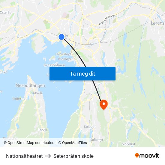 Nationaltheatret to Seterbråten skole map