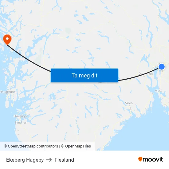 Ekeberg Hageby to Flesland map