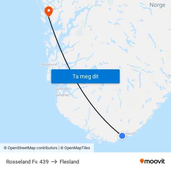 Rosseland Fv. 439 to Flesland map