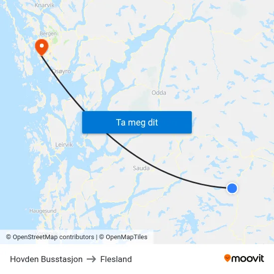 Hovden Busstasjon to Flesland map