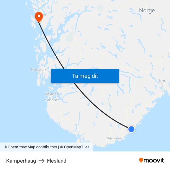 Kamperhaug to Flesland map