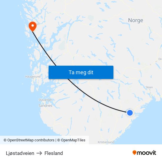 Ljøstadveien to Flesland map