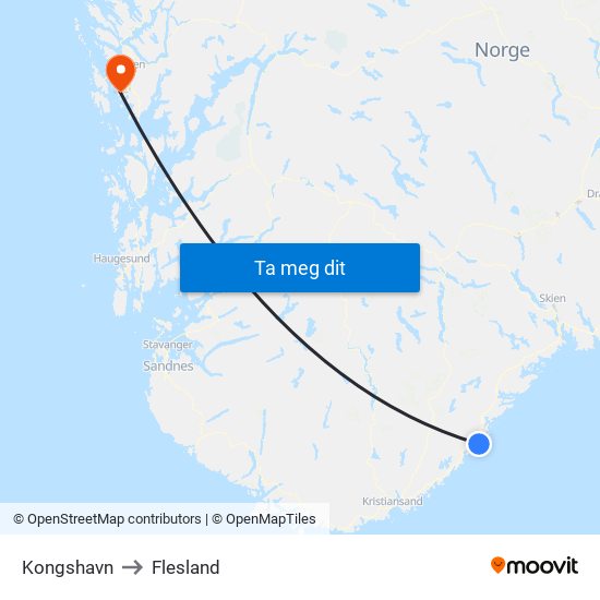 Kongshavn to Flesland map