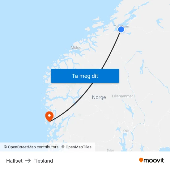 Hallset to Flesland map