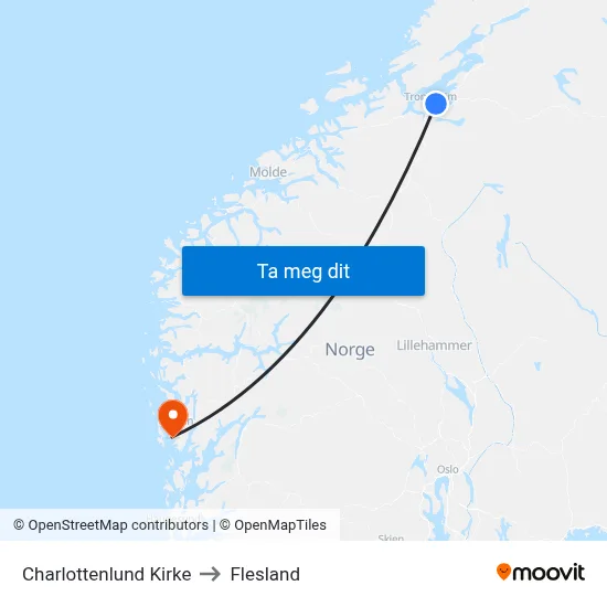 Charlottenlund Kirke to Flesland map