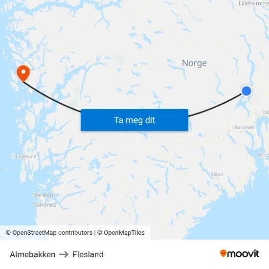 Almebakken to Flesland map