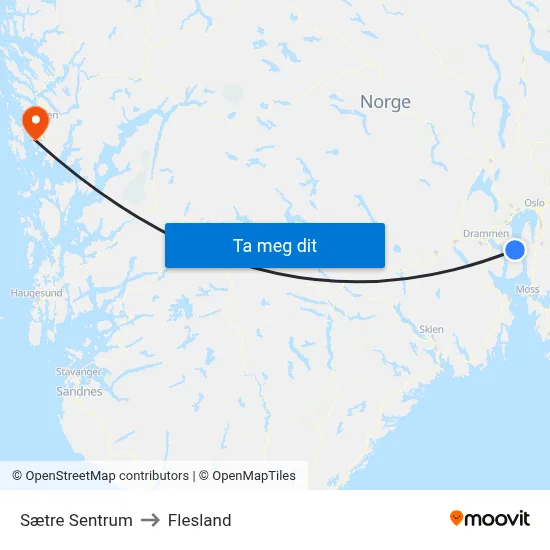 Sætre Sentrum to Flesland map