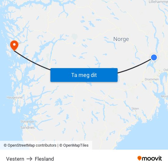 Vestern to Flesland map