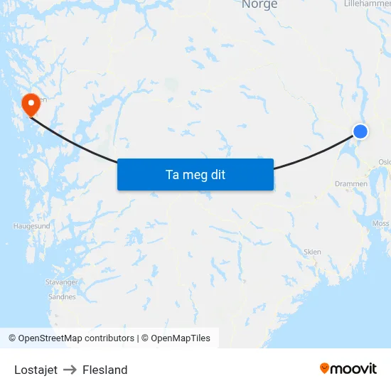 Lostajet to Flesland map