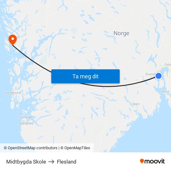 Midtbygda Skole to Flesland map