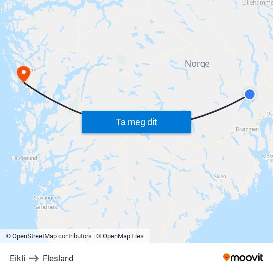 Eikli to Flesland map