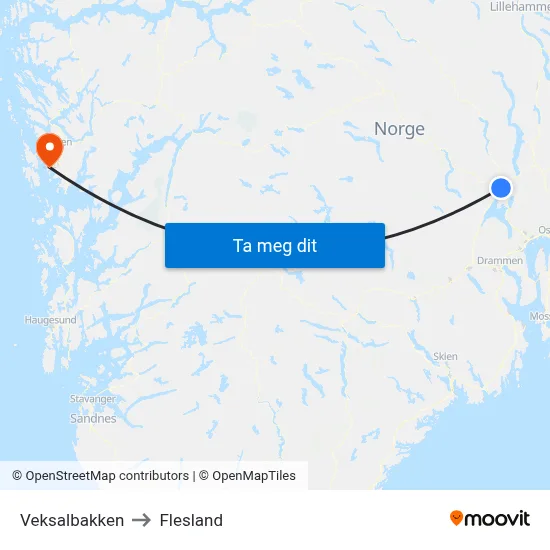 Veksalbakken to Flesland map