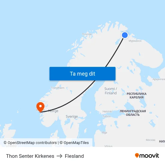Thon Senter Kirkenes to Flesland map