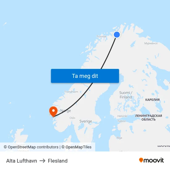 Alta Lufthavn to Flesland map
