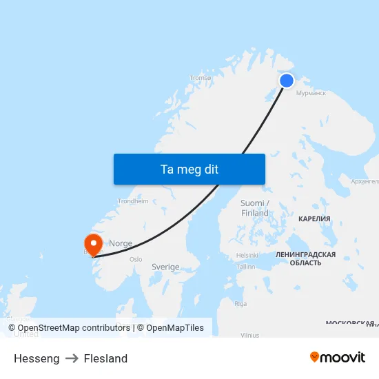 Hesseng to Flesland map