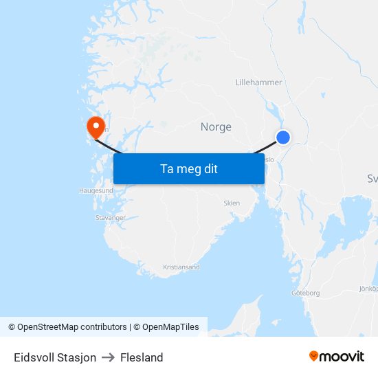 Eidsvoll Stasjon to Flesland map