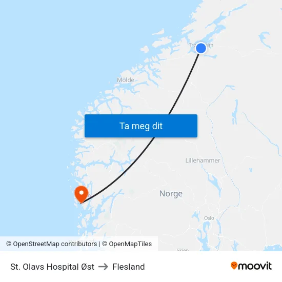 St. Olavs Hospital Øst to Flesland map