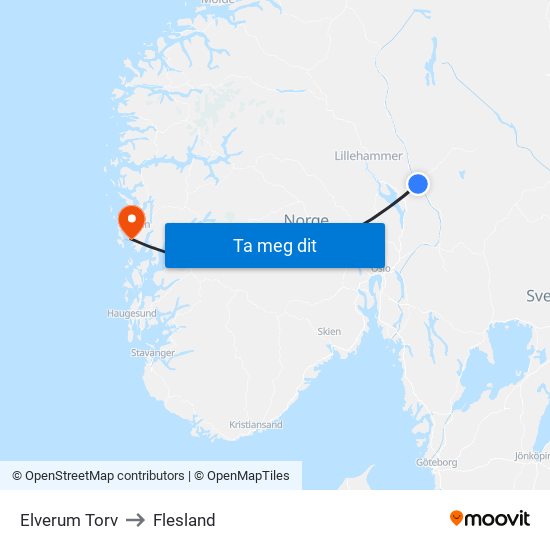 Elverum Torv to Flesland map