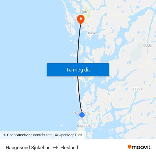 Haugesund Sjukehus to Flesland map