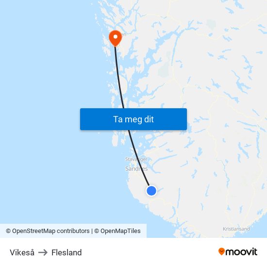 Vikeså to Flesland map