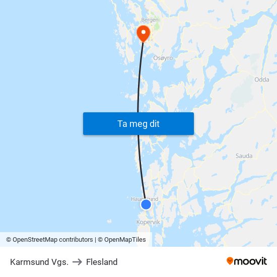 Karmsund Vgs. to Flesland map