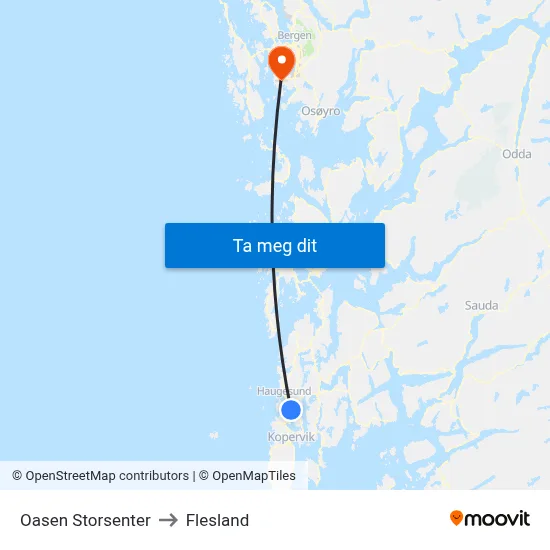 Oasen Storsenter to Flesland map