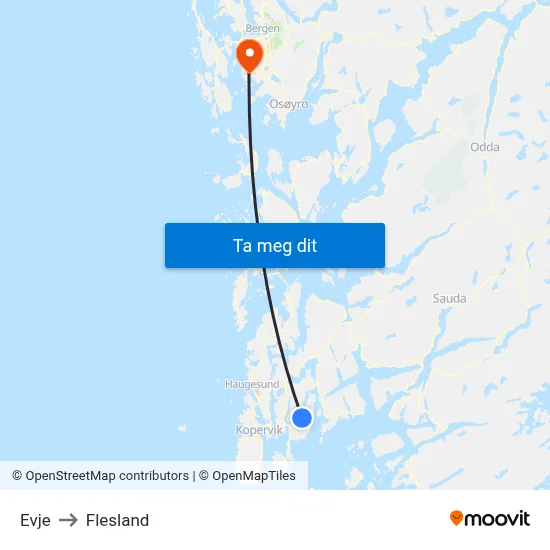 Evje to Flesland map