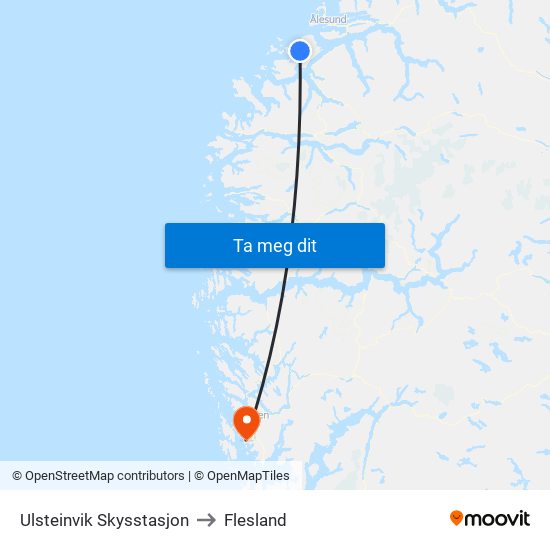 Ulsteinvik Skysstasjon to Flesland map