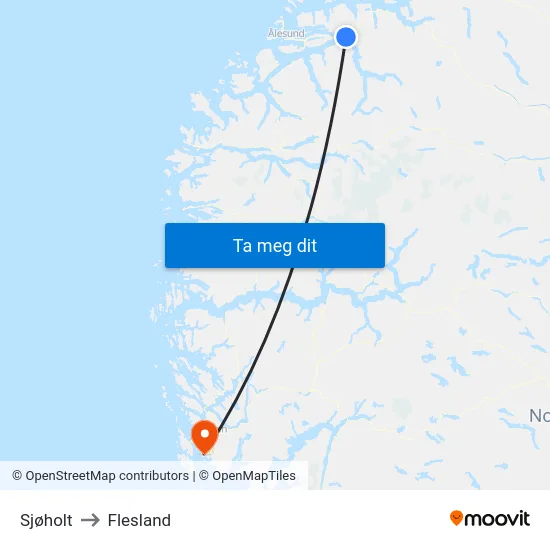 Sjøholt to Flesland map