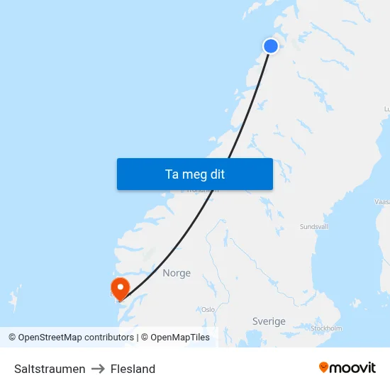 Saltstraumen to Flesland map