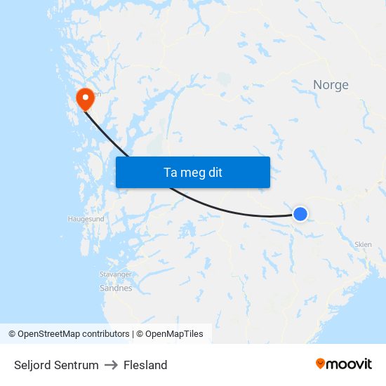 Seljord Sentrum to Flesland map