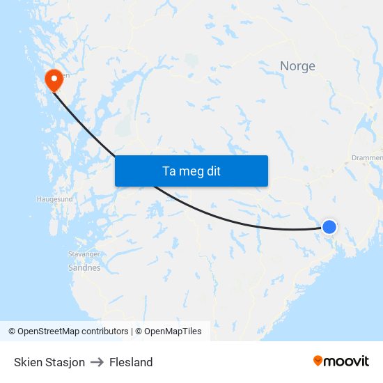 Skien Stasjon to Flesland map