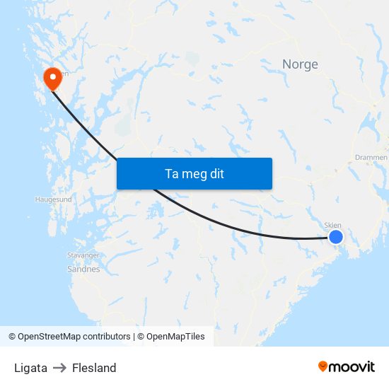 Ligata to Flesland map